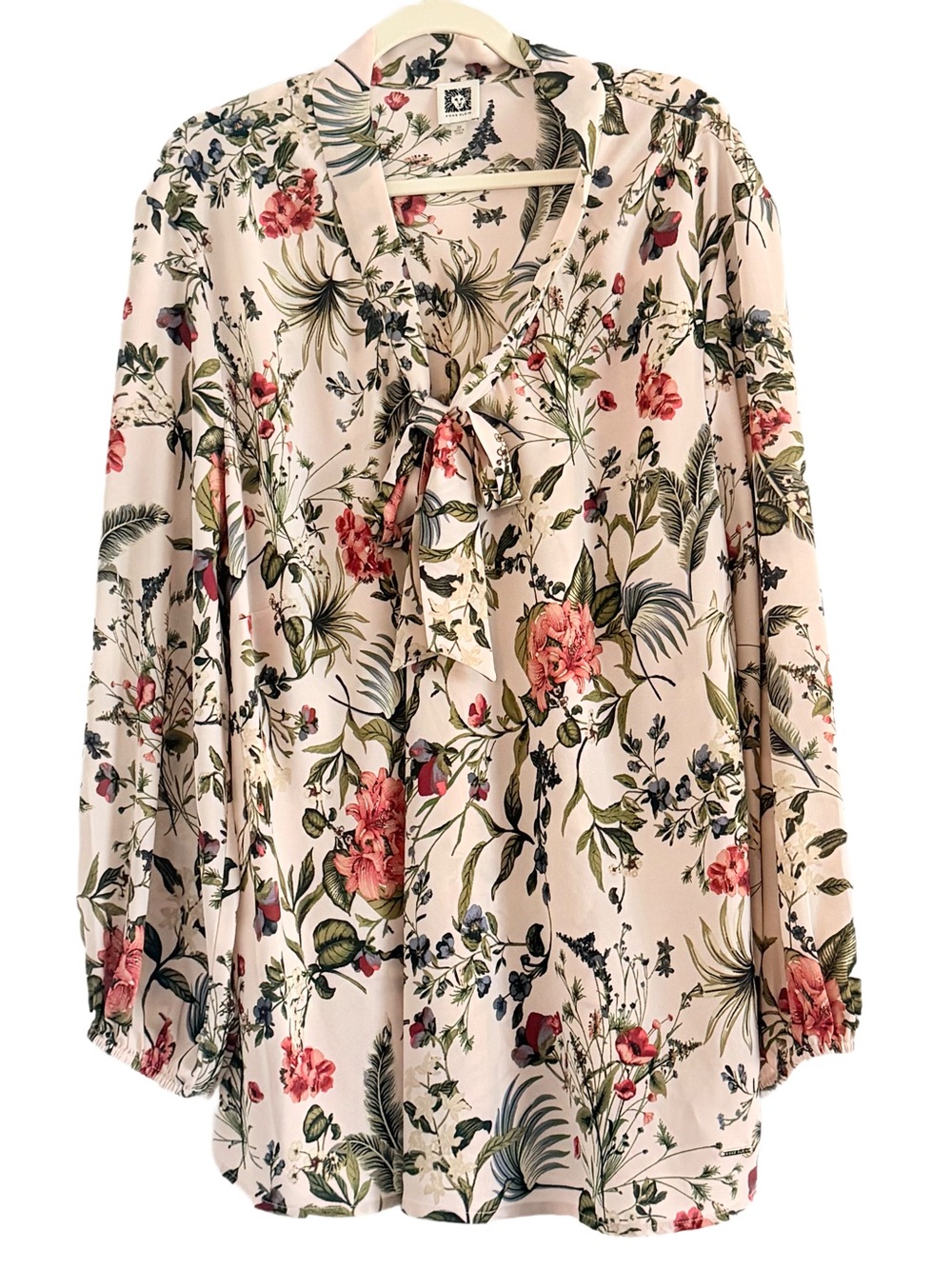 Anne Klein Cream Floral Tie-Neck Blouse 3X
